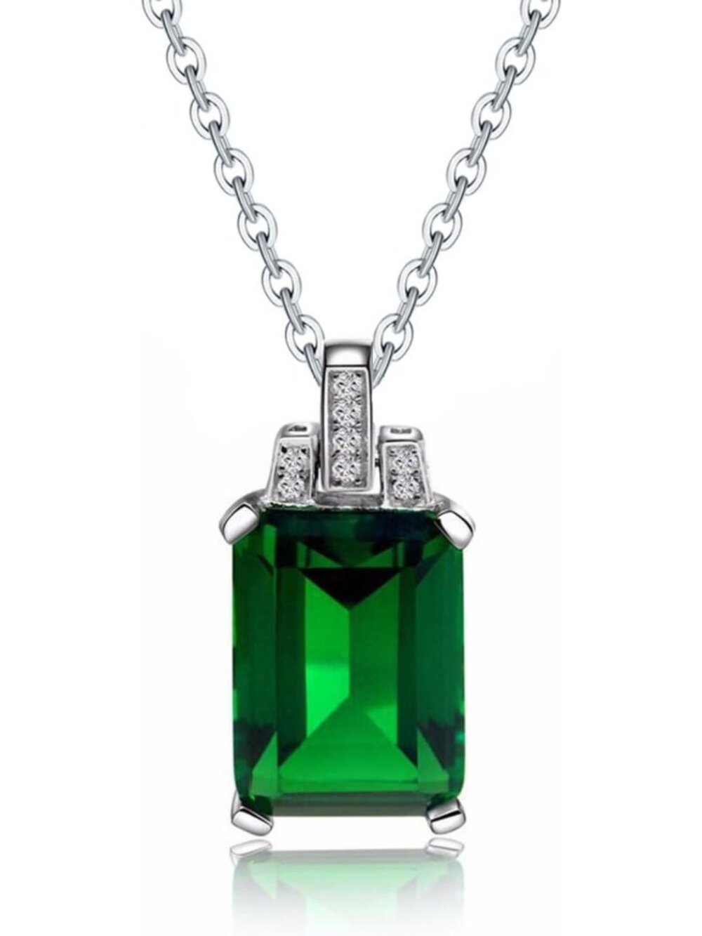 Vibrant Sterling Silver Necklace with Princess Cut Simulated Gemstone Pendant
